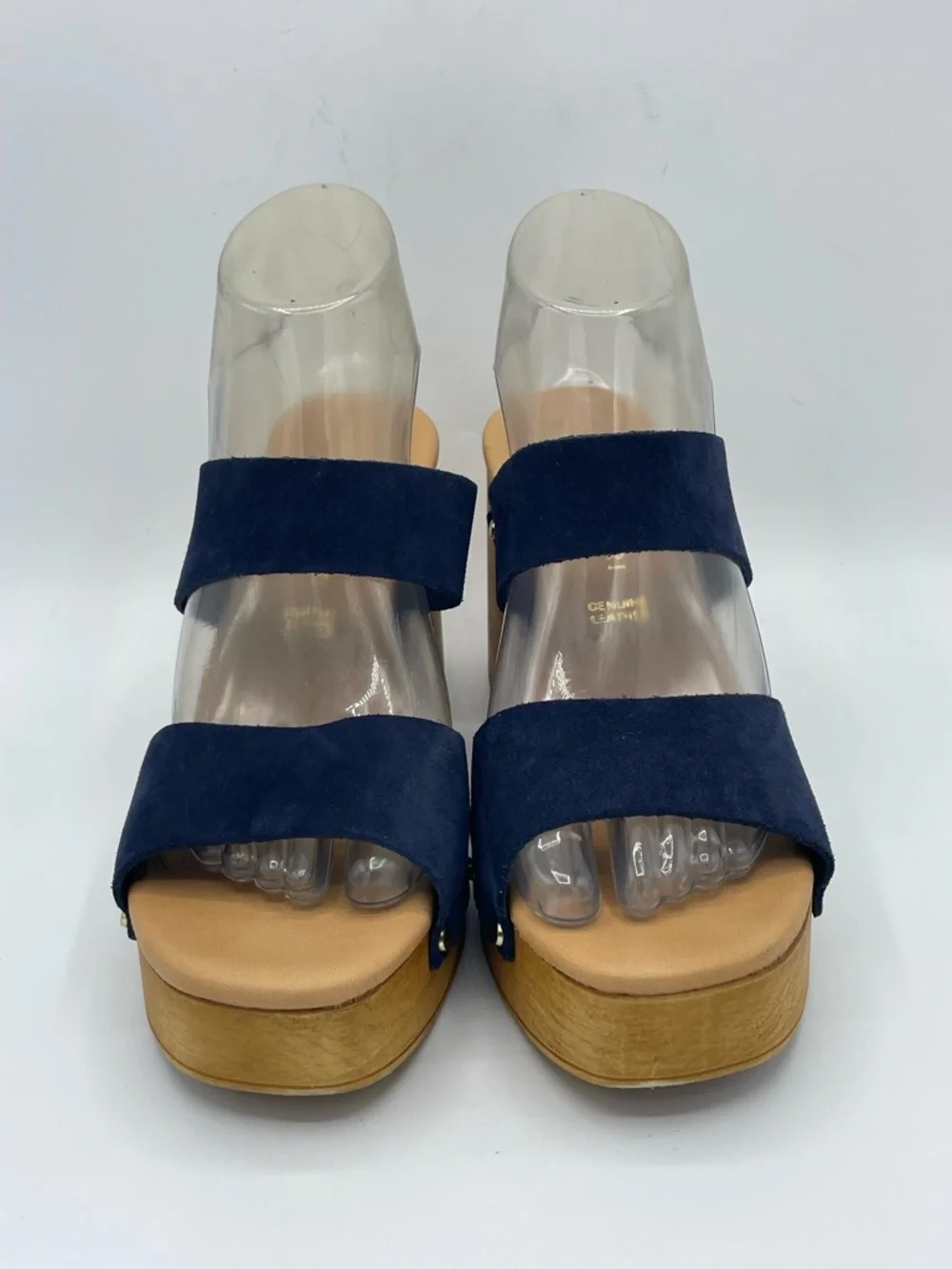 Ilaria Sartori Classic Navy Suede Platform Chunky Heel Sandals.